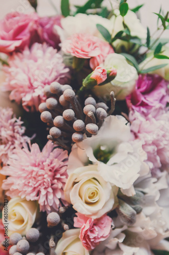 Wedding floral decoration, flowers bouquet closeup