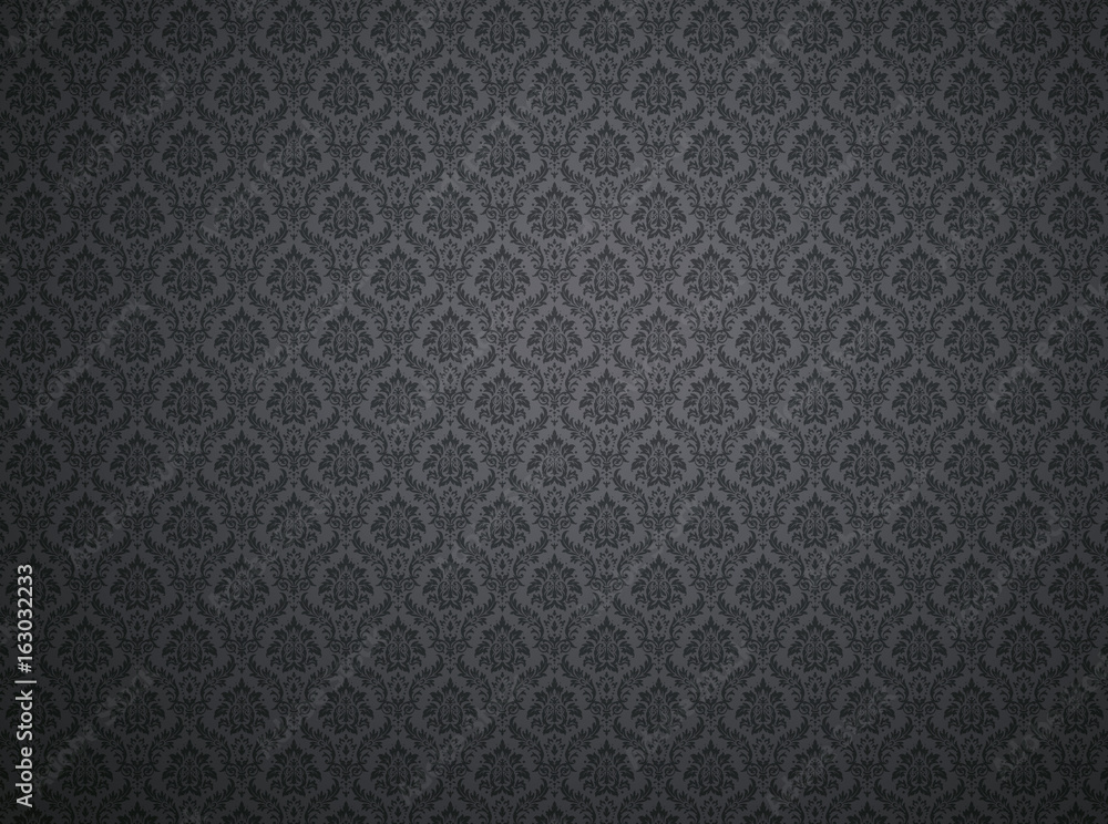 Black damask pattern background Black damask pattern background