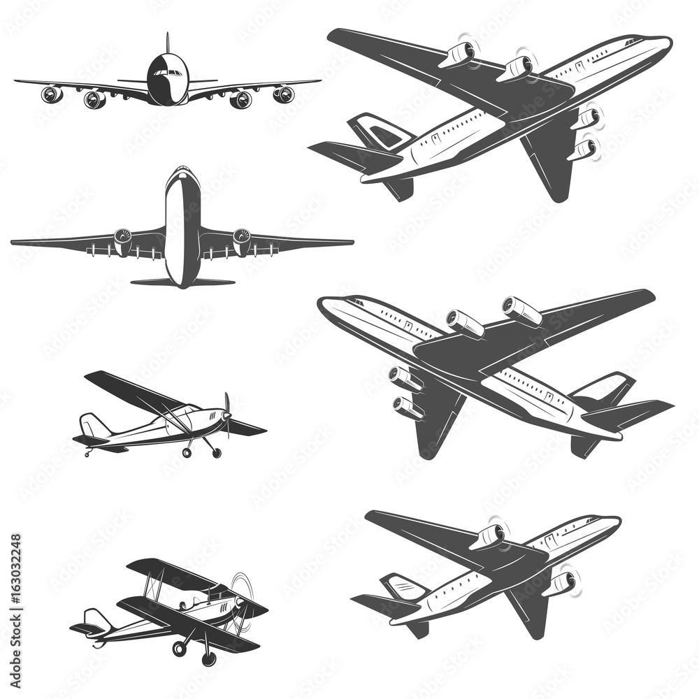 A set of labels for advertising companies for air transportation.
Large airliner and small biplane
