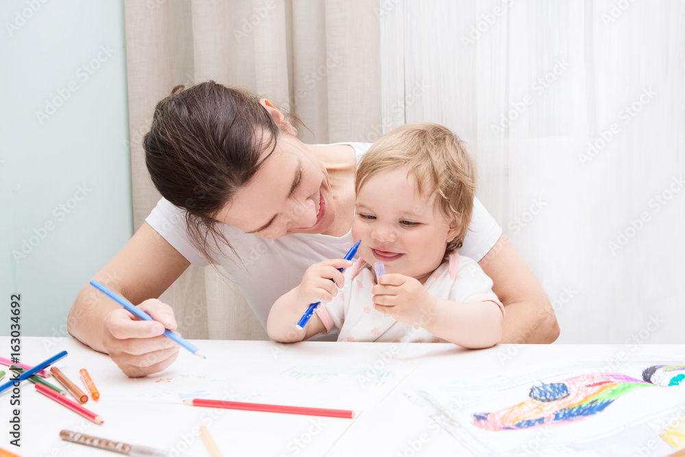 Happy family. Mother and little baby together paint. Happy family. Mother and little baby together paint.