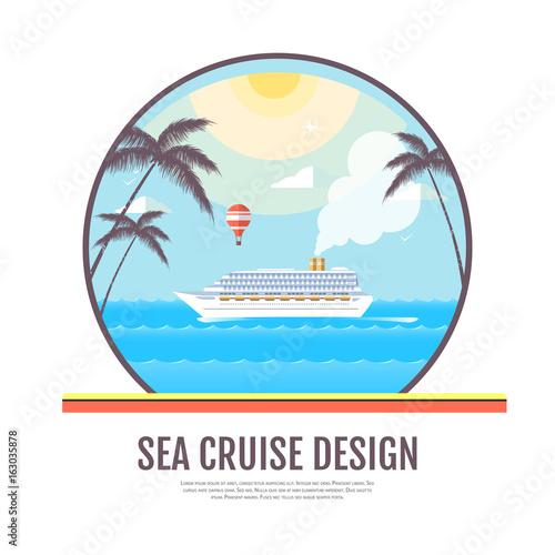Flat style design of Cruise liner in the ocean