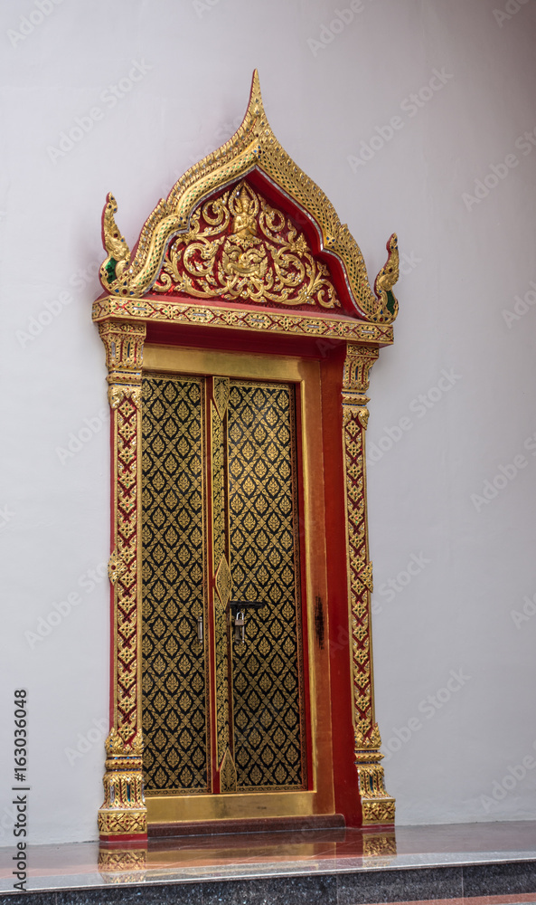 Thai painting art pattern adorned to window and door temple