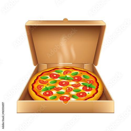 Pizza in box isolated on white vector