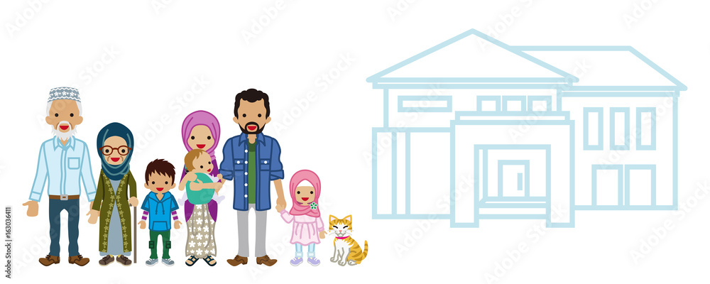 Muslim multi-Generation family with the residence Muslim multi-Generation family with the residence