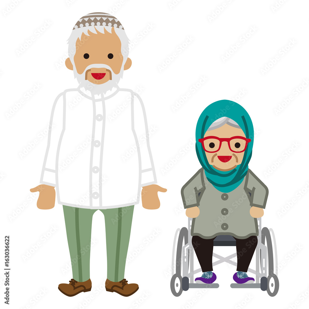 Senior couple -Muslim, Wheelchair grandma Senior couple -Muslim, Wheelchair grandma