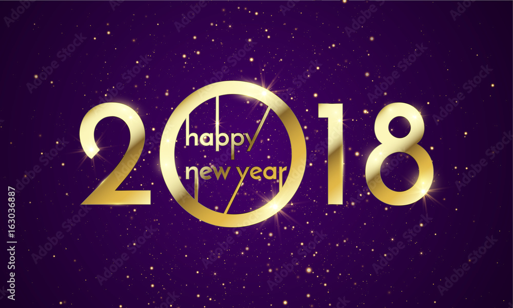 2018 Happy New Year Background texture with glitter fireworks. Vector gold glittering text and numbers.