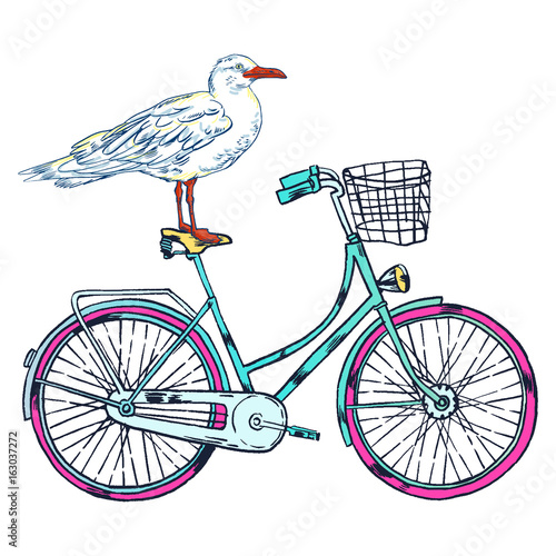 Bike. gull, super summer. Vector illustration.
