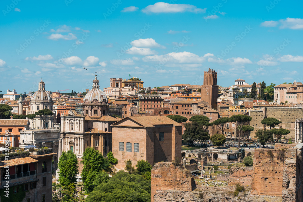 Rooftop view of the historic buildings of Rome
