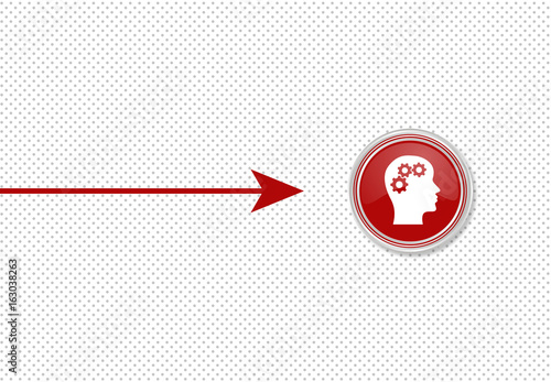 Pfeil zeigt auf Knopf - Gesicht mit Zahnrädern - Gehirnjogging