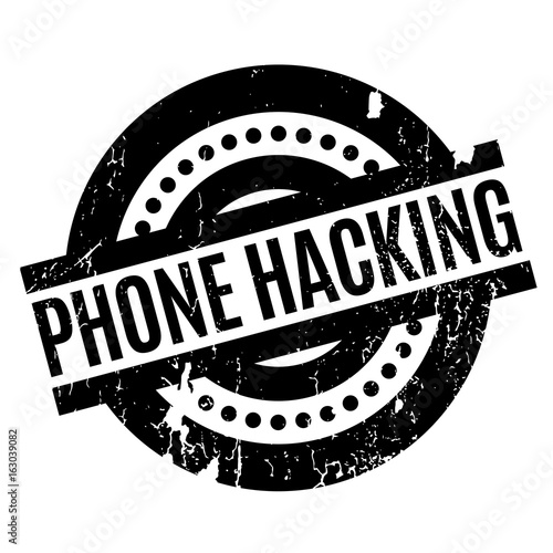 Phone Hacking rubber stamp. Grunge design with dust scratches. Effects can be easily removed for a clean, crisp look. Color is easily changed.