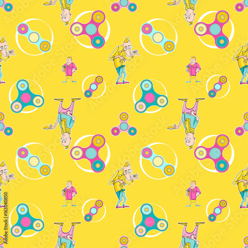 Fidget spinner toy and coffe hipsters seamless pattern