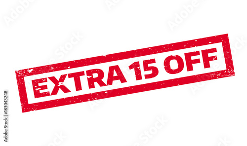 Extra 15 Off rubber stamp. Grunge design with dust scratches. Effects can be easily removed for a clean, crisp look. Color is easily changed.