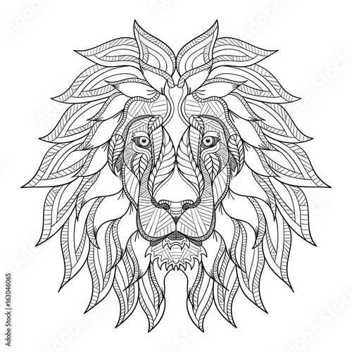 Fototapeta Naklejka Na Ścianę i Meble -  Lion head zentangle, doodle stylized, vector, illustration, hand drawn, pattern. Zen art. Black and white illustration on white background. Line art.