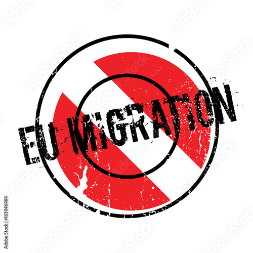 Eu Migration rubber stamp. Grunge design with dust scratches. Effects can be easily removed for a clean, crisp look. Color is easily changed.