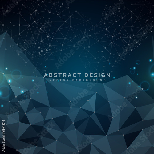 Abstract linear background for design technology and networking science. Dark and blue with connecting dots and lines