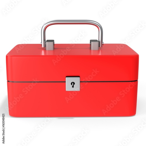 3d red toolbox, classic red metal toolbox