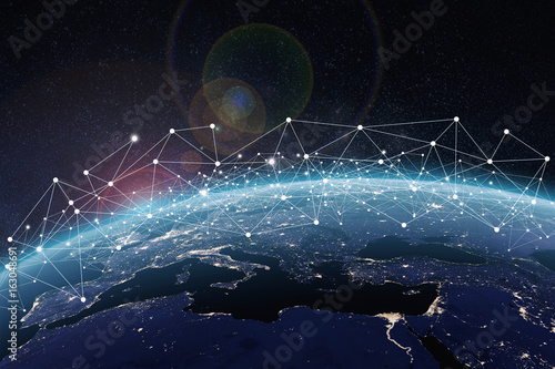 Global network on Earth concept. 3D rendering elements of this image furnished by NASA