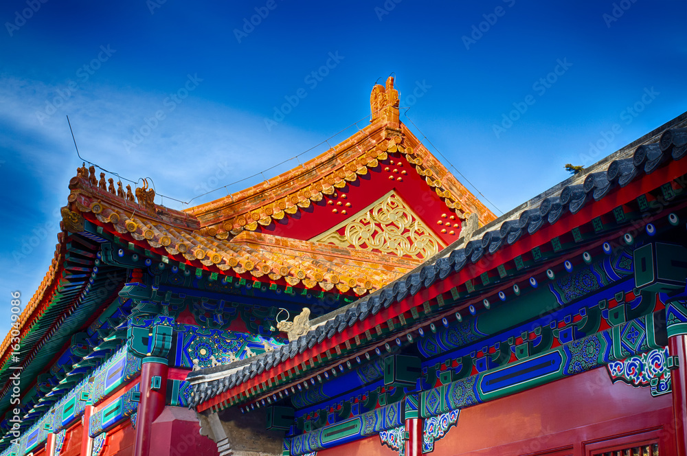 Traditional Chinese roof. National style. Ready bright banner.