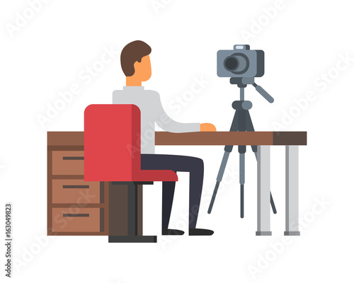 Video blogger making stream. Vlogger vector illustration