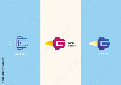 Set Geometric logo letter G in the form of a rocket