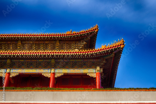 Traditional Chinese roof. National style. Ready bright banner. Element in the architecture of China.