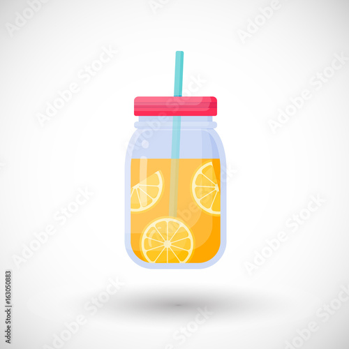 Orange juice in mason jar vector flat icon