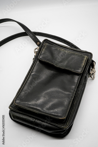 Vintage black leather pocket bag