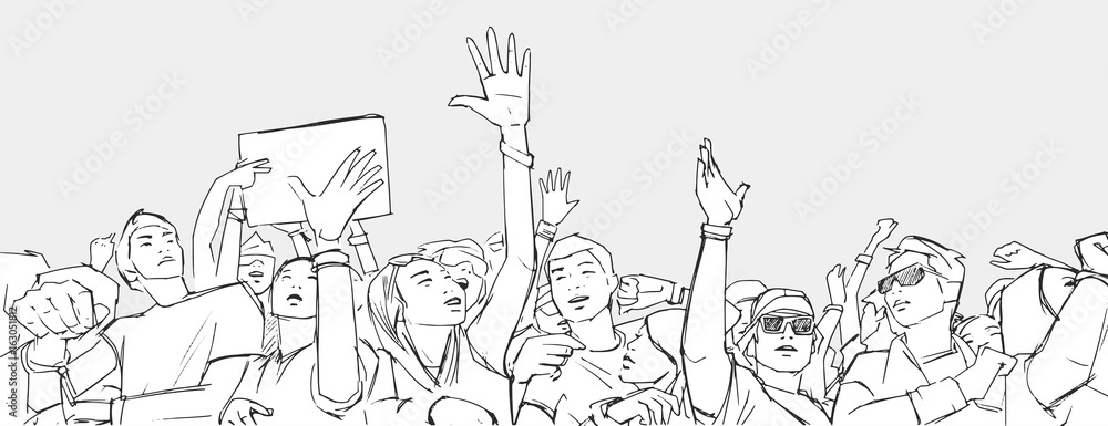 Illustration of mixed ethnic crowd having fun at concert Illustration of mixed ethnic crowd having fun at concert