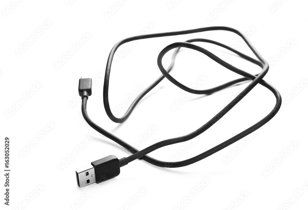 Black USB cable isolated on white background Black USB cable isolated on white background