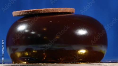 Flourless chocolate cake. Big chocolate sponge cake. Mirror chocolate on the cake photo