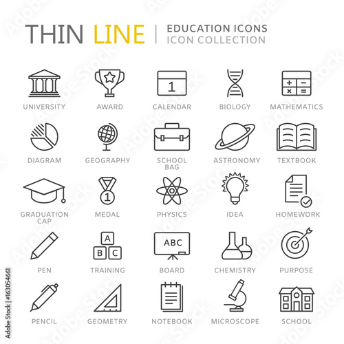 Collection of education thin line icons