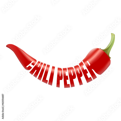 Fresh Chili Pepper Lettering. Chili Pepper Titles Isolated On A White Background.