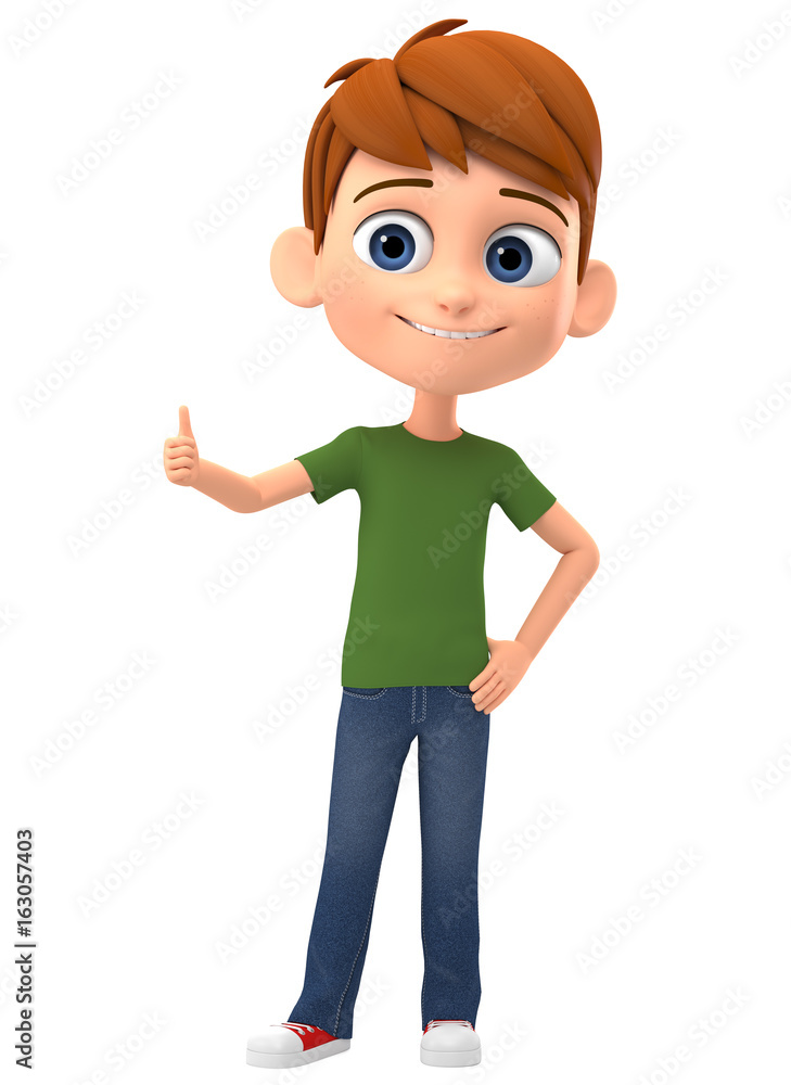 Happy boy showing thumbs up on white background. 3d render illustration. Happy boy showing thumbs up on white background. 3d render illustration.