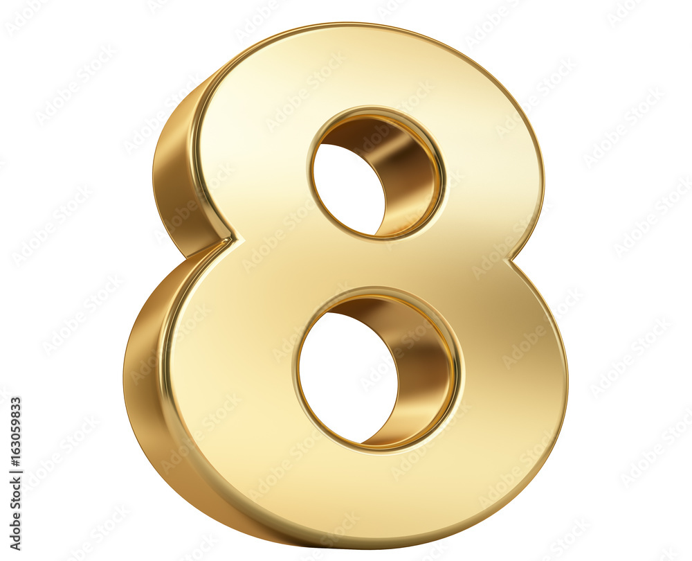 Golden numbers eight on a white background. 3d render illustration. Golden numbers eight on a white background. 3d render illustration.