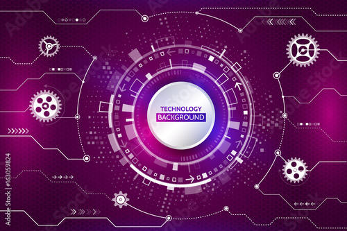 Hi-tech computer technology on the purple background. Abstract radial circuit texture. Futuristic technology structure elements. Vector illustration esp 10.