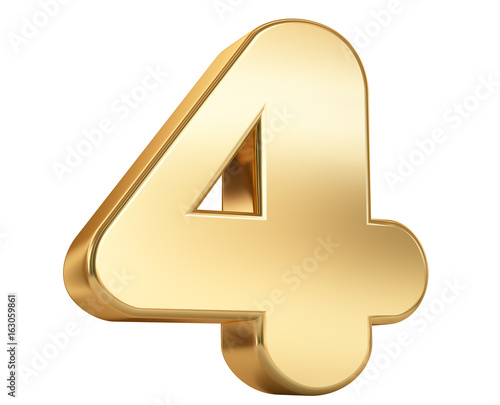 Golden numbers four on a white background. 3d render illustration.