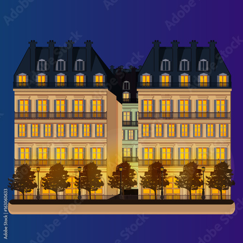 Evening streets of paris, vector illustration