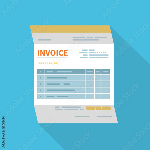 Invoice icon isolated with a long shadow. Unfilled, minimalistic form of the document. Payment and invoicing, business or financial operations sign. Template design in the flat style. Vector 