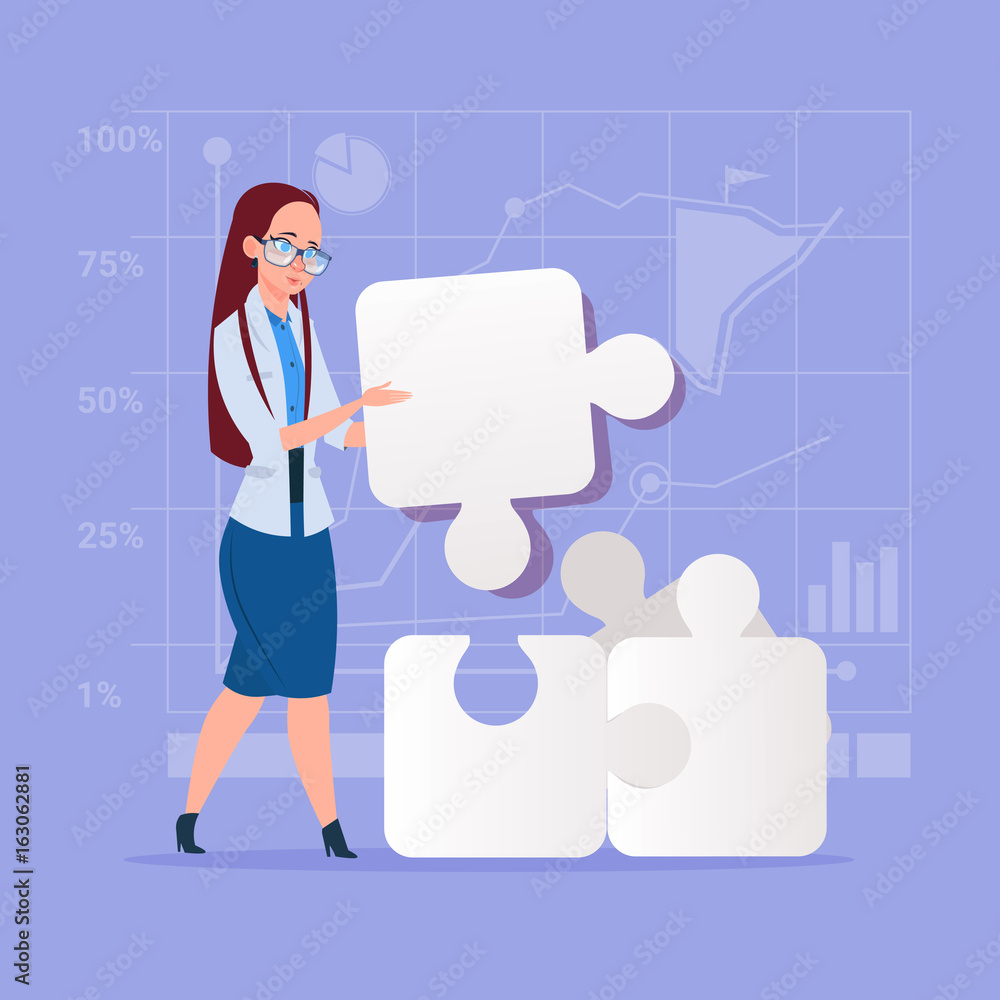 Business Woman Solve Puzzle Solution Concept Flat Vector Illustration Business Woman Solve Puzzle Solution Concept Flat Vector Illustration