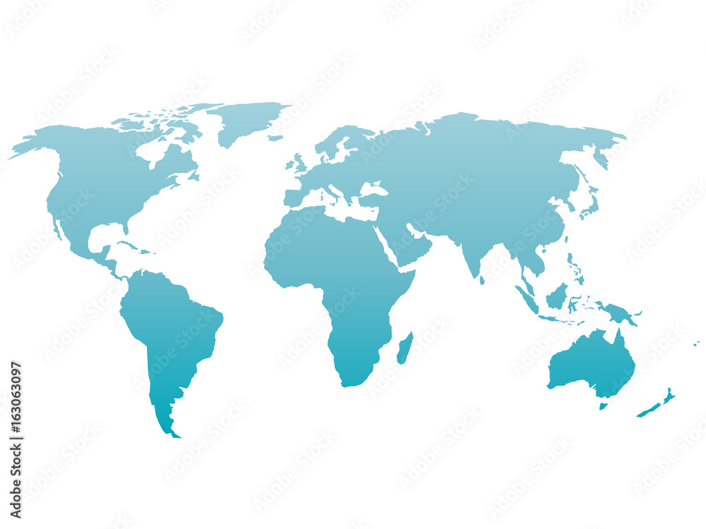 World map silhouette. Vector blue gradient isolated on white background.