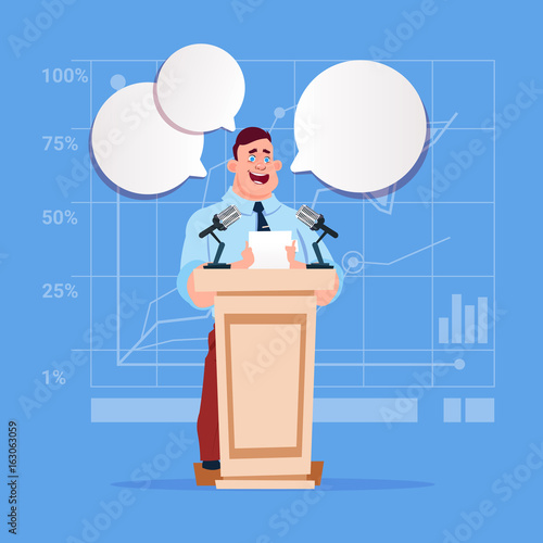 Businessman Speaker Candidate Public Speech Conference Meeting Business Seminar Flat Vector Illustration