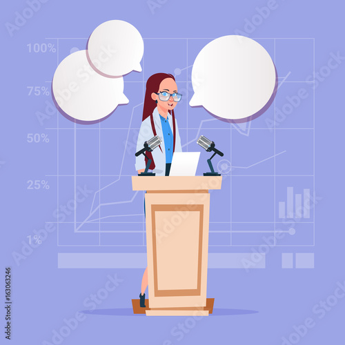 Business Woman Speaker Candidate Public Speech Conference Meeting Business Seminar Flat Vector Illustration