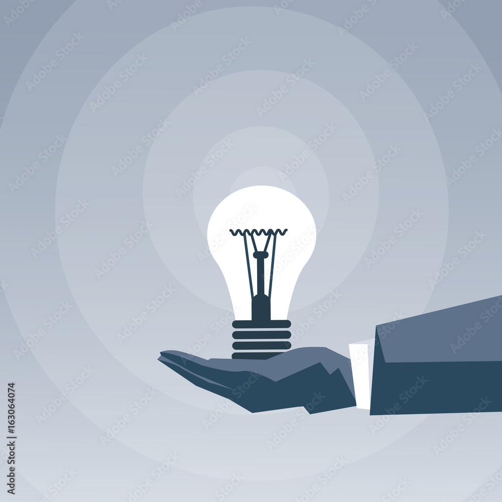 Business Man Hand Hold Light Bulb New Creative Idea Concept Flat Vector Illustration Business Man Hand Hold Light Bulb New Creative Idea Concept Flat Vector Illustration