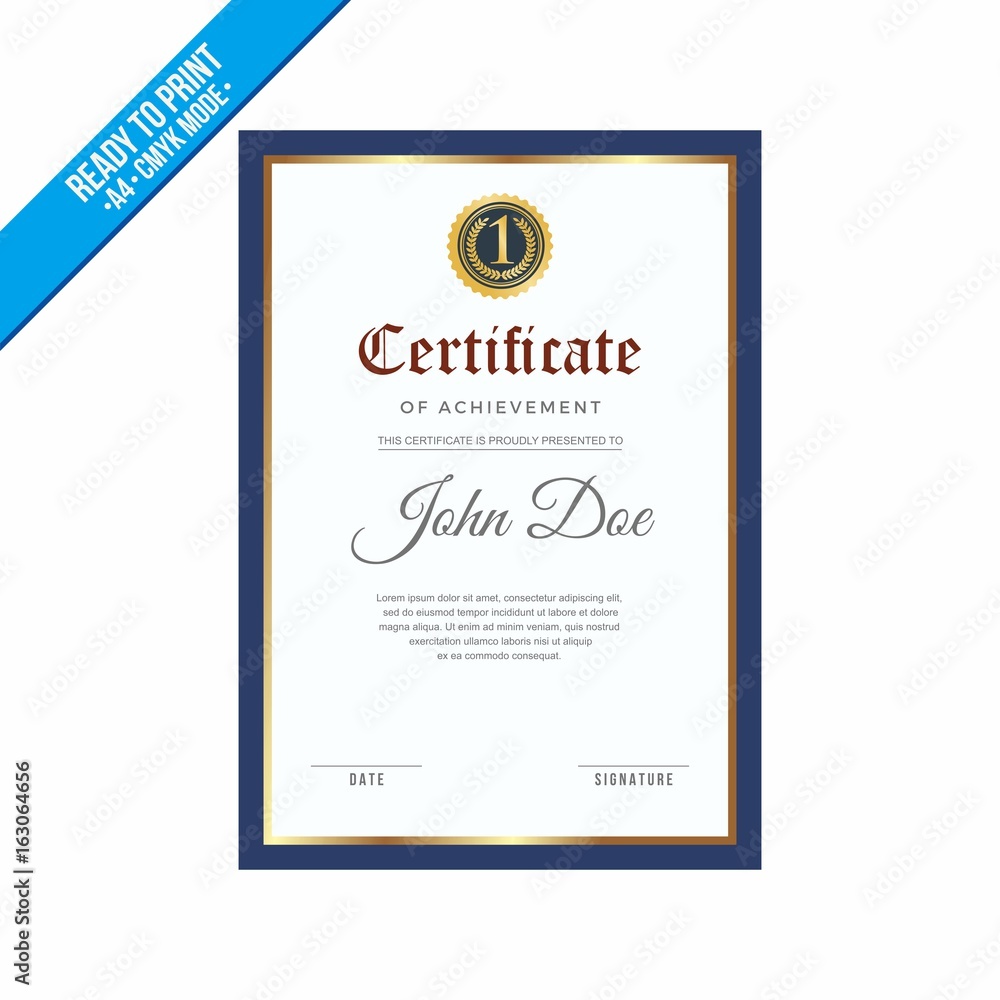 Elegant blue border Certificate decorated template shapes and golden lines vector
