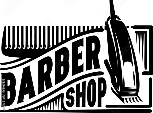 Stylish retro icon with a comb and a machine for the barber shop