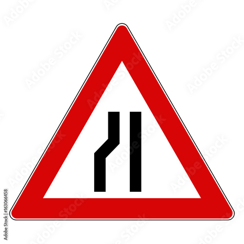 Verkehrsschild Gefahr Verengte Fahrbahn Einseitig Links