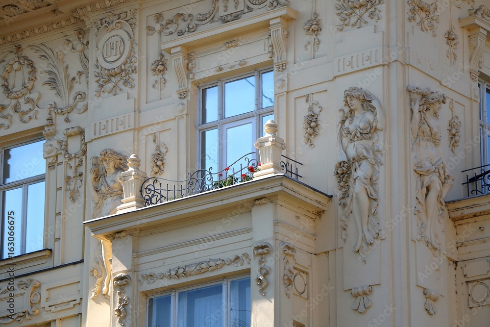 Obraz premium Heavily decorated historical building exterior in Zagreb, Croatia. 