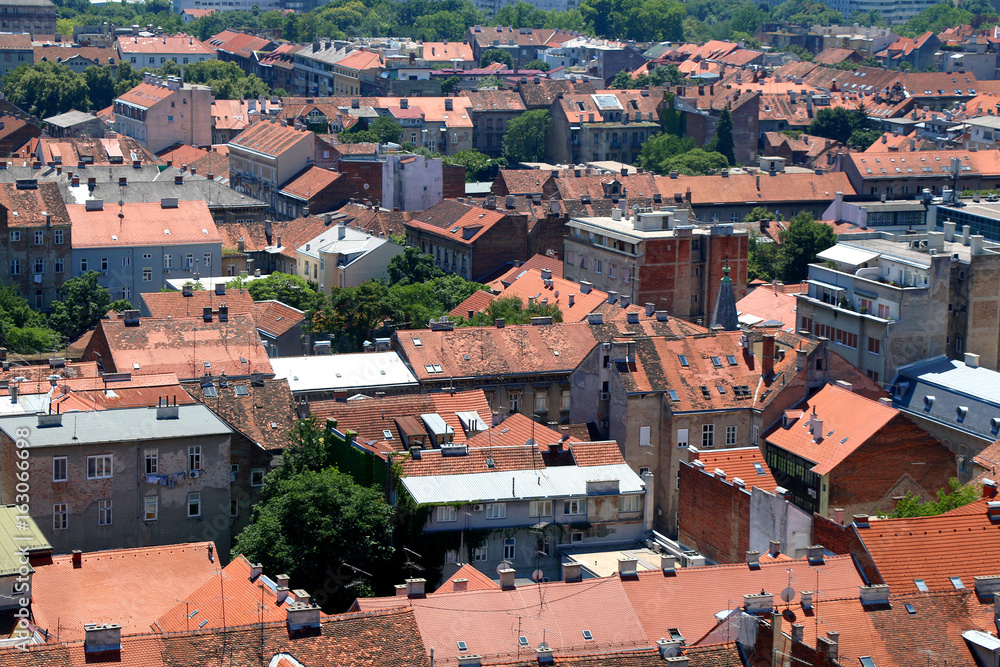Traditional roofs of homes in downtown Zagreb, Croatia. 
