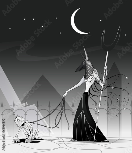 Vector illustration of Anubis and mummy