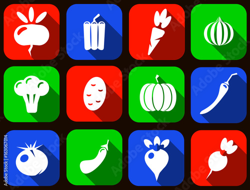 Vector vegetables icon set. with long shadow. Vector illustration eps10.